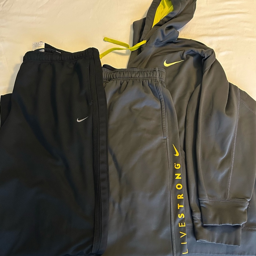 3 Piece Lot- XXL Nike Black Pants, Gray Fleece Pants & Hoodie with yellow accent